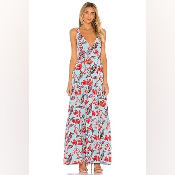 A.L.C. Rae Dress Maxi 100% Silk Blue MultiColor Floral Sleeveless Women's 2 - Picture 1 of 13